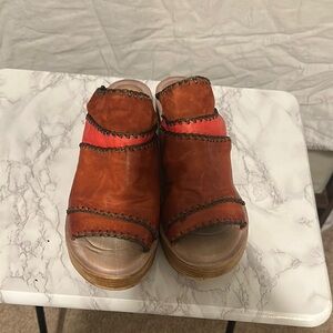 A.S.98 Red and Brown Leather Platform Sandals